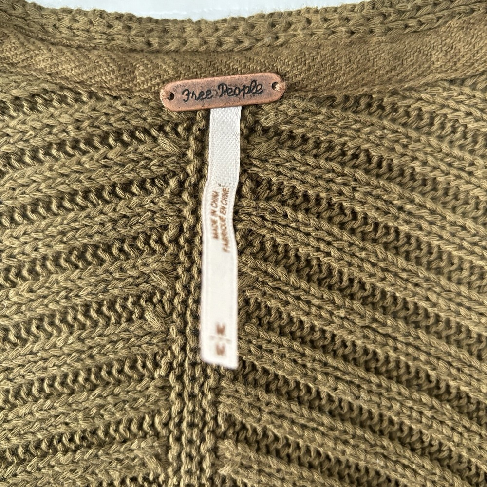 Free People M Olive Green Ribbed Ribs & Ruffles Knit Sweater Tunic - Picture 4 of 14